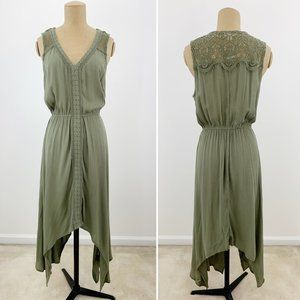 Style & Co Olive Green V Neck Sleeveless Asymmetrical Midi Dress